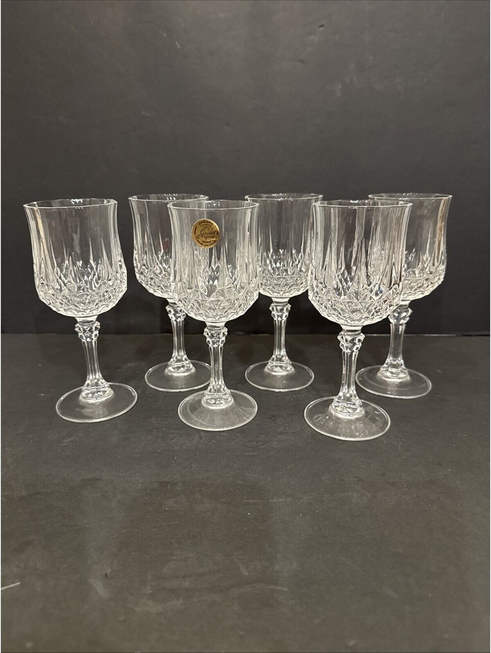 Cristal d’Arques (6) Longchamp Wine Glasses France 6.5” H By 2.5” W